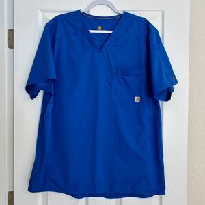Carhartt Scrub Top Size L Blue V-Neck Short Sleeve Medical Nurse Vet Workwear